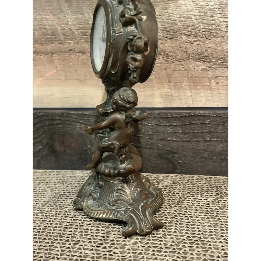 ANTIQUE BRONZE CHERUB ‎ ANSONIA VANITY CLOCK